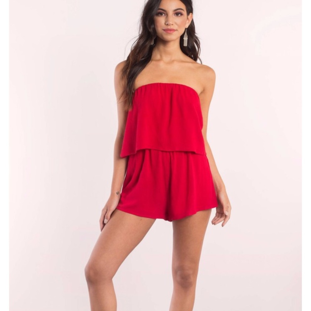 Red Strapless Romper